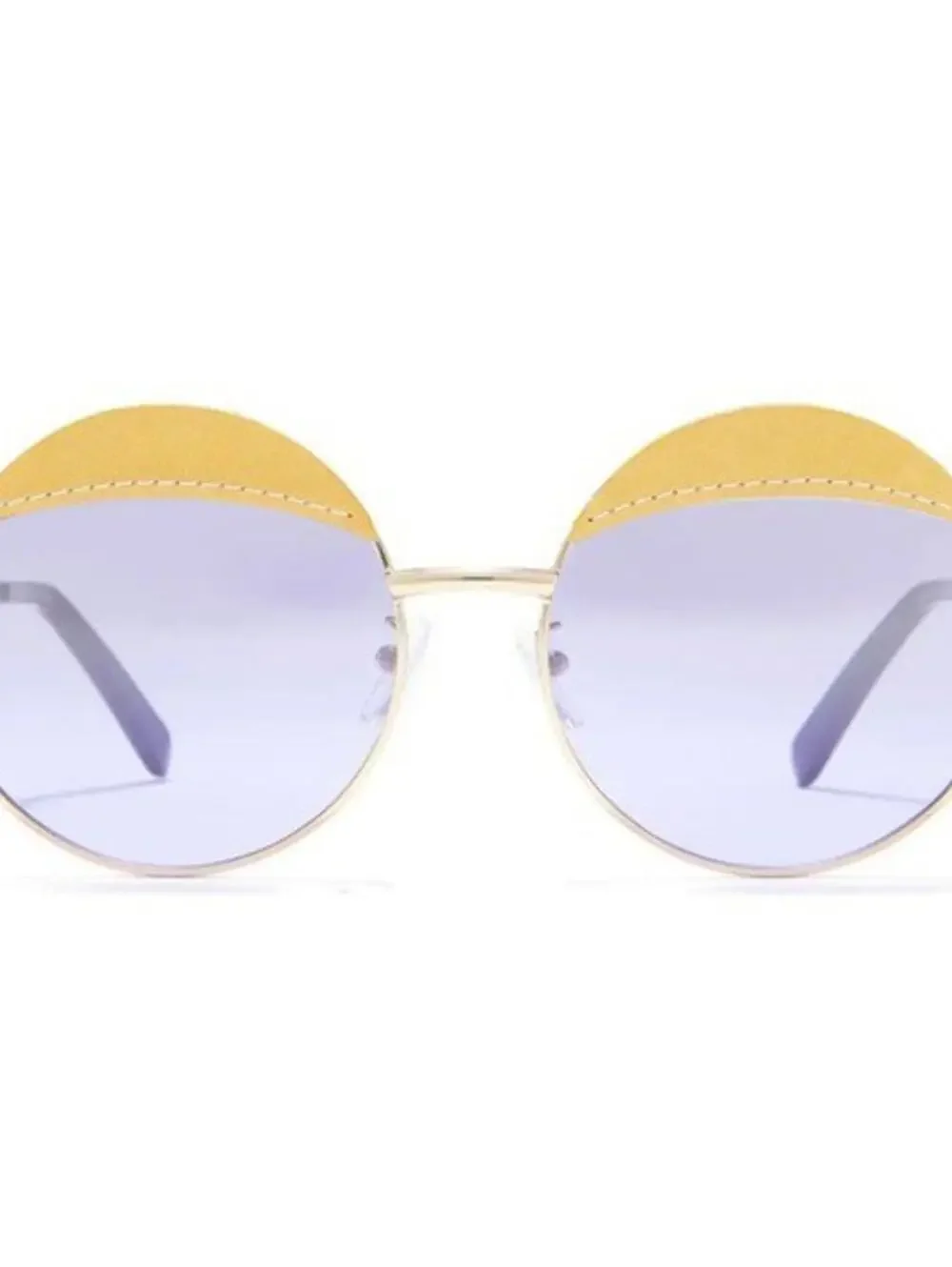 Loewe Round Leather Trimmed Metal Sunglasses